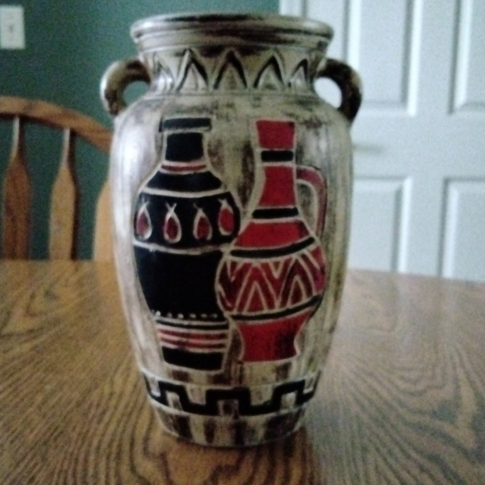 Gorgeous Pottery Vase Hand Painted & Carved Vintage